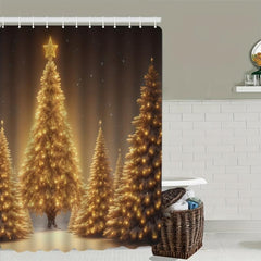 Golden Christmas Tree Shower Curtain Set