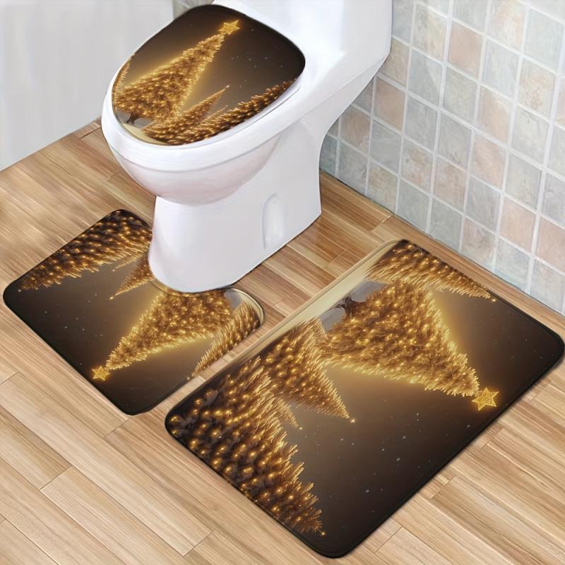 Golden Christmas Tree Shower Curtain Set