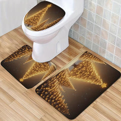 Golden Christmas Tree Shower Curtain Set