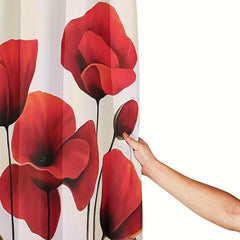Red Flower Pattern Shower Curtain Waterproof Set