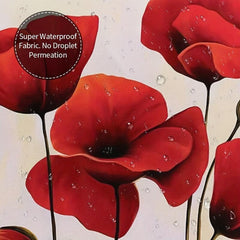 Red Flower Pattern Shower Curtain Waterproof Set