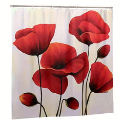 Red Flower Pattern Shower Curtain Waterproof Set