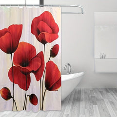 Red Flower Pattern Shower Curtain Waterproof Set
