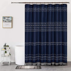 Boho Shower Curtain with Tassel Waterproof Geometric Fabric Bathroom