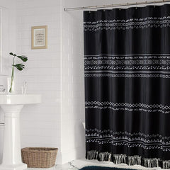 Boho Shower Curtain with Tassel Waterproof Geometric Fabric Bathroom