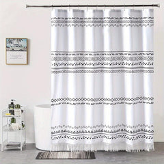 Boho Shower Curtain with Tassel Waterproof Geometric Fabric Bathroom