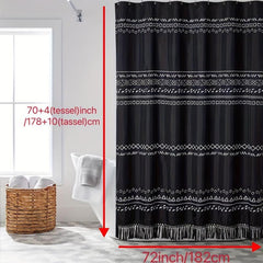 Boho Shower Curtain with Tassel Waterproof Geometric Fabric Bathroom