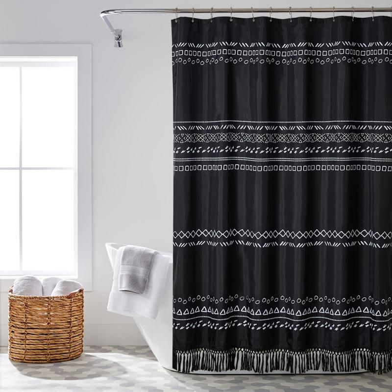 Boho Shower Curtain with Tassel Waterproof Geometric Fabric Bathroom