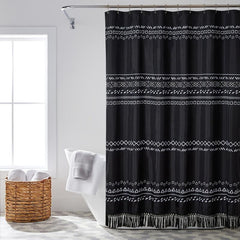 Boho Shower Curtain with Tassel Waterproof Geometric Fabric Bathroom
