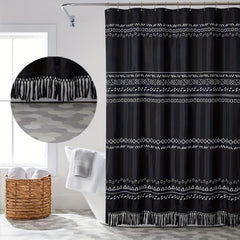Boho Shower Curtain with Tassel Waterproof Geometric Fabric Bathroom