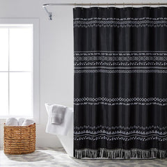 Boho Shower Curtain with Tassel Waterproof Geometric Fabric Bathroom