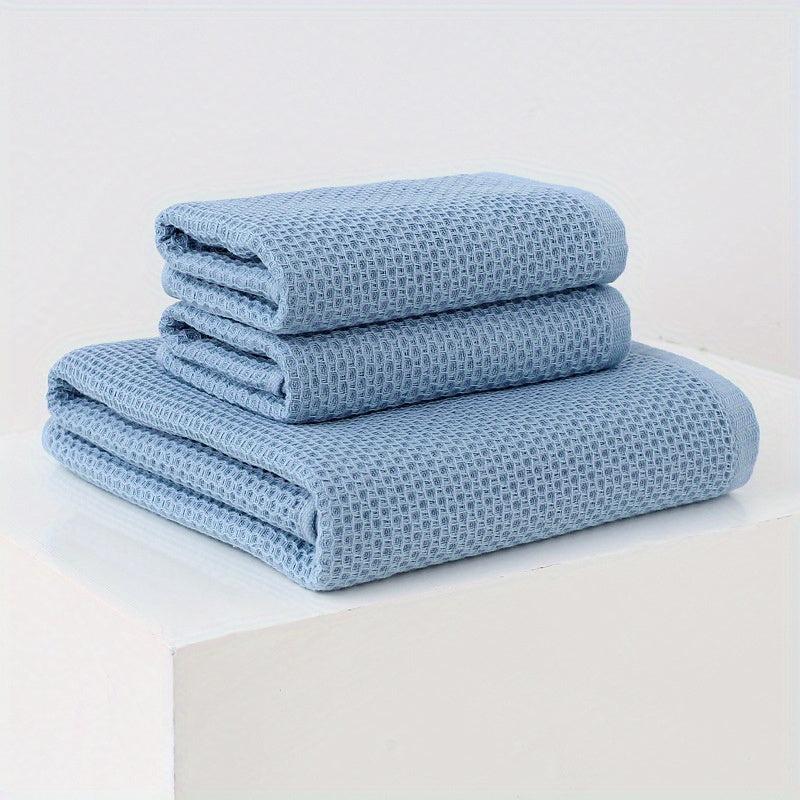 3pc Waffle Soft Towel Set: 1 Bath, 2 Hand Towels, Honeycomb Design