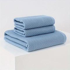 3pc Waffle Soft Towel Set: 1 Bath, 2 Hand Towels, Honeycomb Design