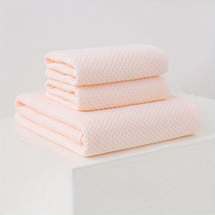 3pc Waffle Soft Towel Set: 1 Bath, 2 Hand Towels, Honeycomb Design