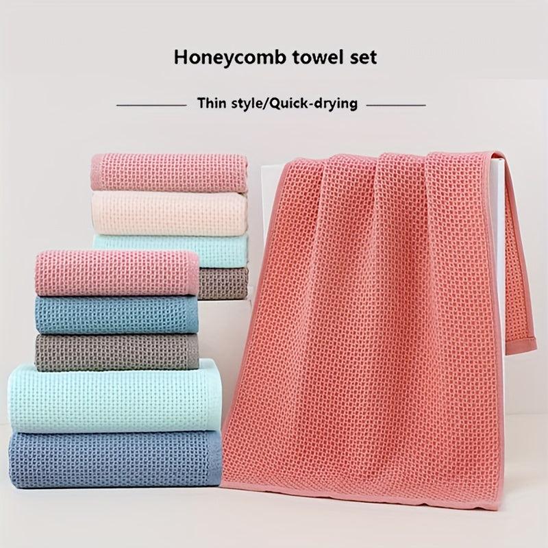 3pc Waffle Soft Towel Set: 1 Bath, 2 Hand Towels, Honeycomb Design