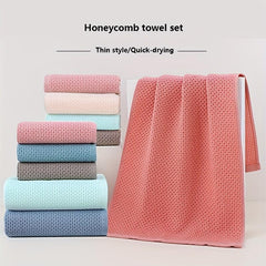 3pc Waffle Soft Towel Set: 1 Bath, 2 Hand Towels, Honeycomb Design