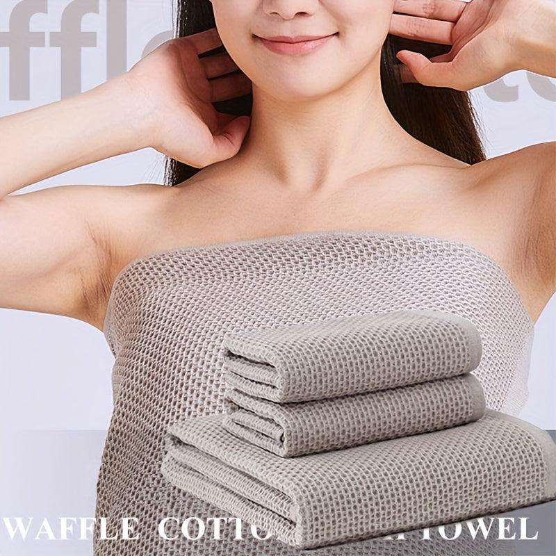 3pc Waffle Soft Towel Set: 1 Bath, 2 Hand Towels, Honeycomb Design