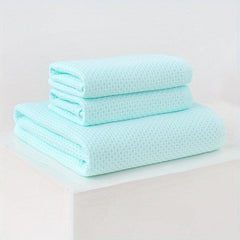 3pc Waffle Soft Towel Set: 1 Bath, 2 Hand Towels, Honeycomb Design