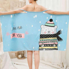 Cartoon Print Bath Towel Skirt for Adults Sauna Beach Gym Travel Nightwear
