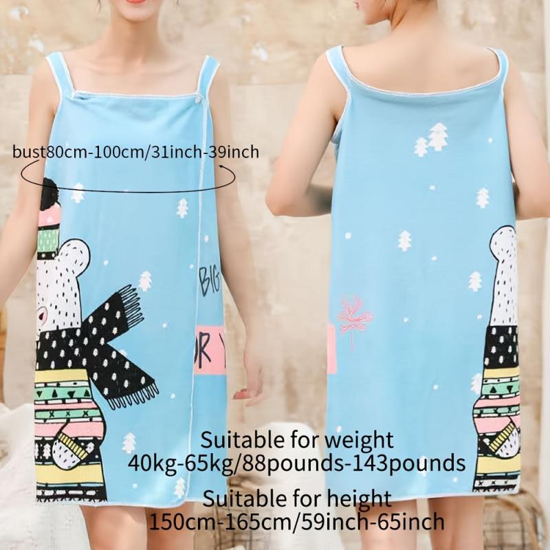 Cartoon Print Bath Towel Skirt for Adults Sauna Beach Gym Travel Nightwear