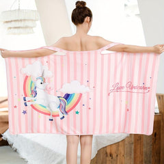 Cartoon Print Bath Towel Skirt for Adults Sauna Beach Gym Travel Nightwear