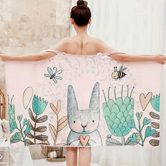 Cartoon Print Bath Towel Skirt for Adults Sauna Beach Gym Travel Nightwear