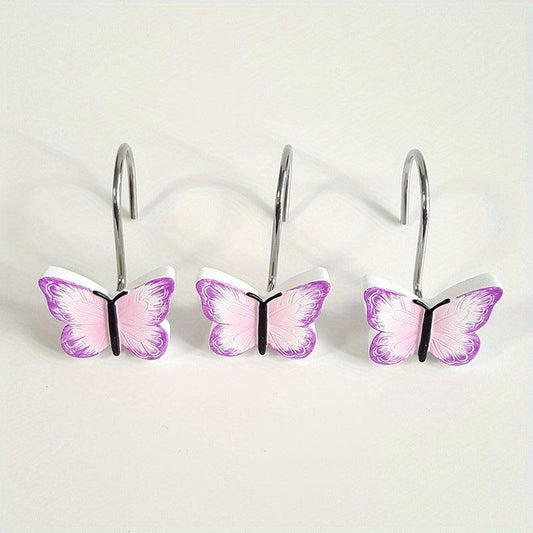 12pcs Butterfly Resin Shower Curtain Hooks Bathroom Accessories