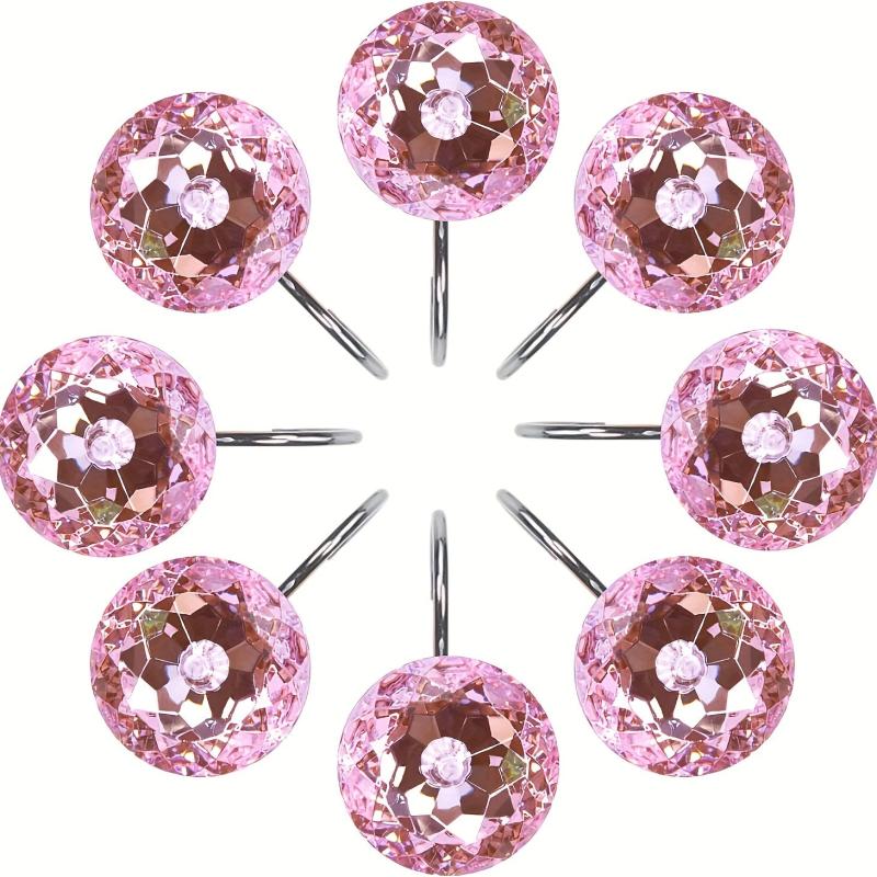 12pcs Pink Rhinestone Shower Curtain Hooks Decorative Round Shower Curtain Rings