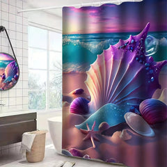 4PCS Seaside Beach Shell Decoration Shower Curtain Set