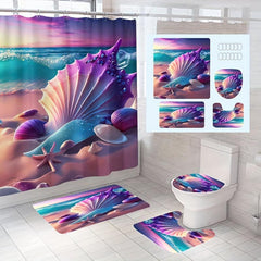 4PCS Seaside Beach Shell Decoration Shower Curtain Set
