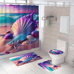 4PCS Seaside Beach Shell Decoration Shower Curtain Set