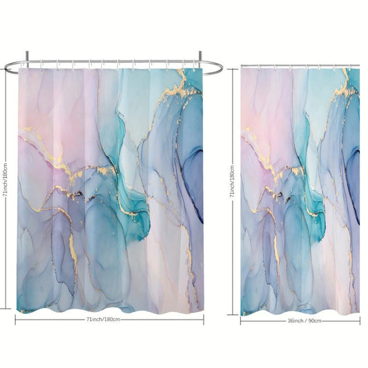 Dreamy Marble Gilded Bathroom Curtain with Plastic Hooks
