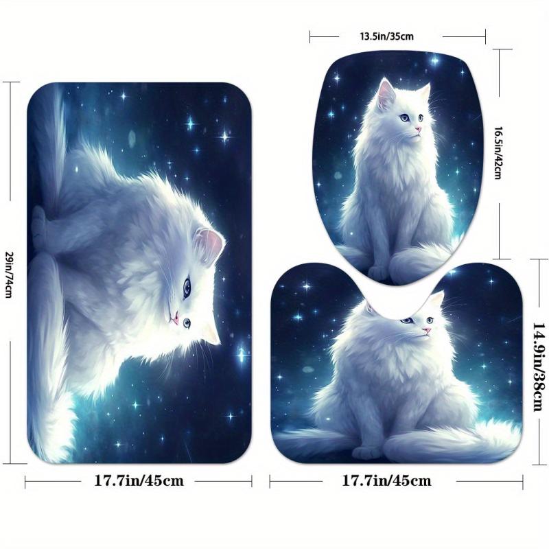 Cat Shower Curtain Set with 12 Hooks and Bathroom Rug - Bathroom Decor