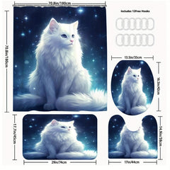 Cat Shower Curtain Set with 12 Hooks and Bathroom Rug - Bathroom Decor