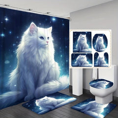Cat Shower Curtain Set with 12 Hooks and Bathroom Rug - Bathroom Decor