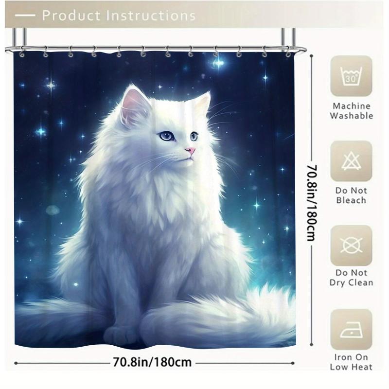 Cat Shower Curtain Set with 12 Hooks and Bathroom Rug - Bathroom Decor
