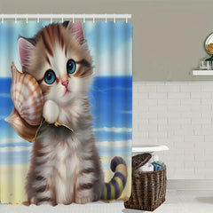 Waterproof Cartoon Cat Shower Curtain Set