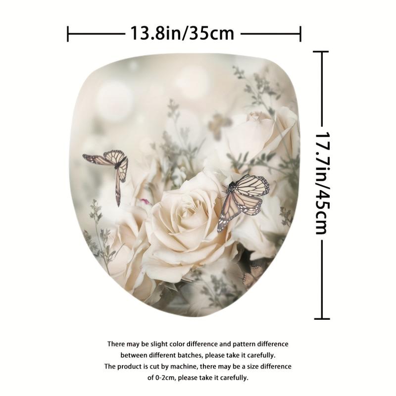 4pcs Rose & Butterfly Shower Curtain Set Waterproof Bathroom Decor