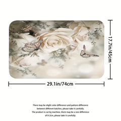 4pcs Rose & Butterfly Shower Curtain Set Waterproof Bathroom Decor