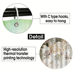 4pcs Rose & Butterfly Shower Curtain Set Waterproof Bathroom Decor
