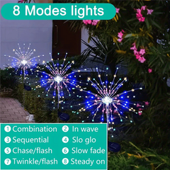 Solar Grass Dandelion Fireworks Lights - 8 Lighting Modes