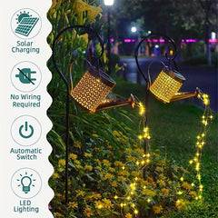 Solar Watering Can Lamp Hanging Waterfall Outdoor Garden Decoration