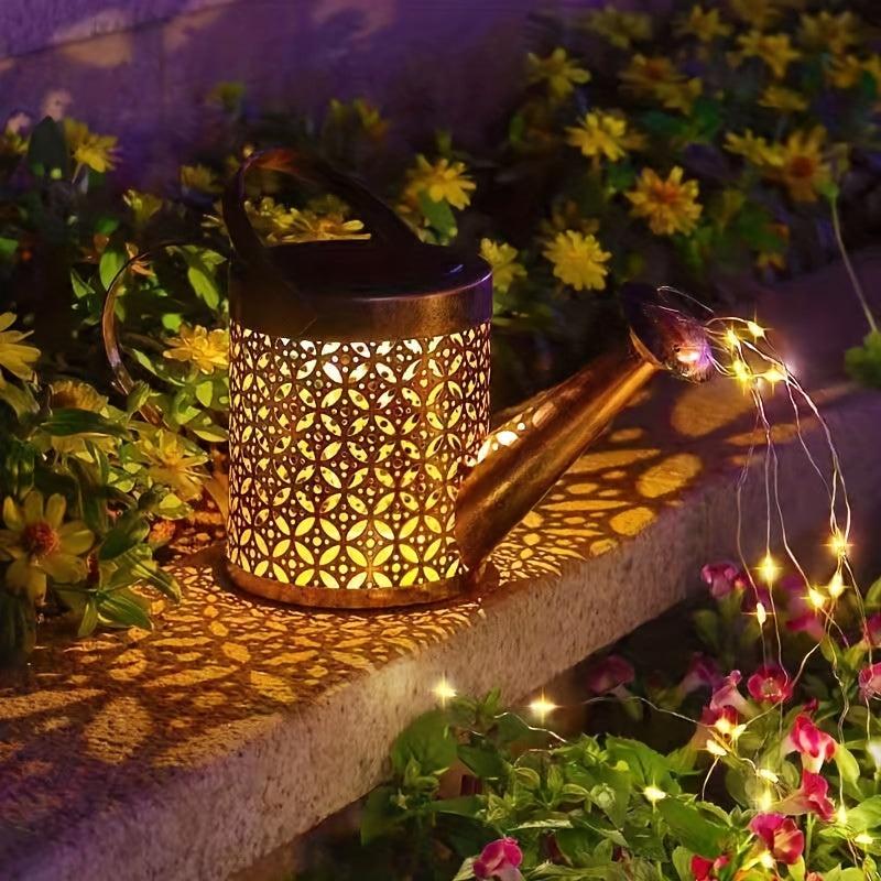 Solar Watering Can Lamp Hanging Waterfall Outdoor Garden Decoration
