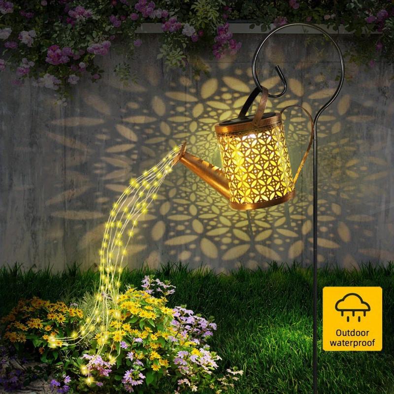 Solar Watering Can Lamp Hanging Waterfall Outdoor Garden Decoration