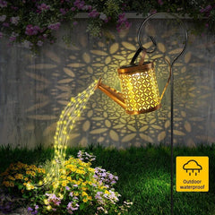 Solar Watering Can Lamp Hanging Waterfall Outdoor Garden Decoration
