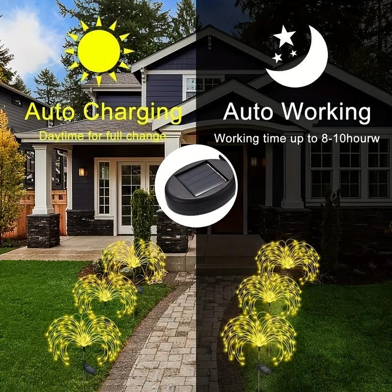 Solar Grass Fireworks Lights LED 8 Lighting Modes for Garden Lawn Landscape