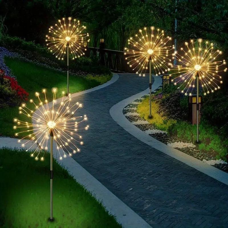 Solar Grass Fireworks Lights LED 8 Lighting Modes for Garden Lawn Landscape