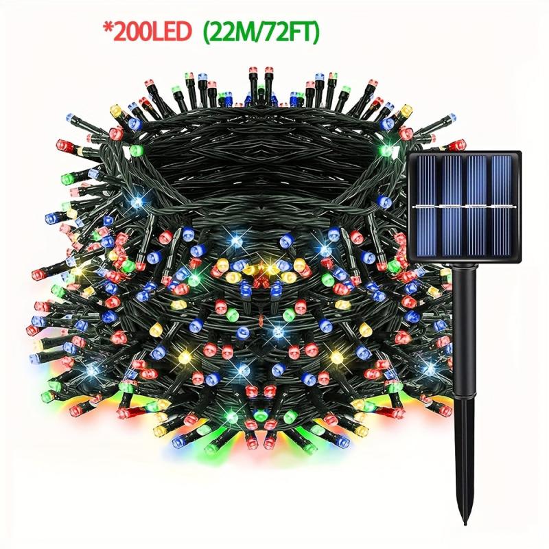 8-Mode LED Solar String Lights Green Wire Waterproof Outdoor Christmas Decor
