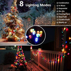 8-Mode LED Solar String Lights Green Wire Waterproof Outdoor Christmas Decor