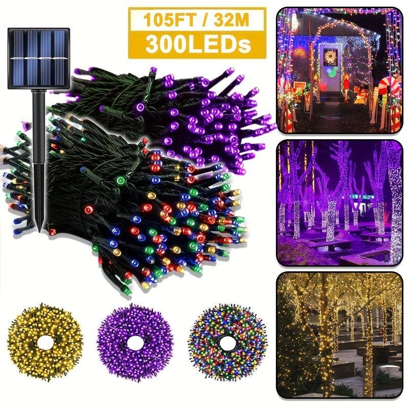 8-Mode LED Solar String Lights Green Wire Waterproof Outdoor Christmas Decor